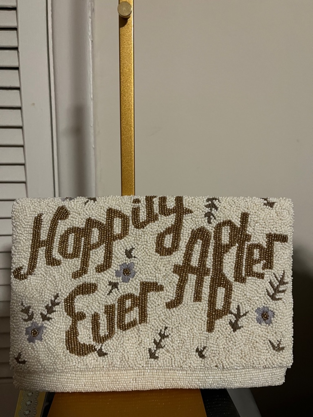 Beaded 'Happily Ever After' Clutch - White & Gold